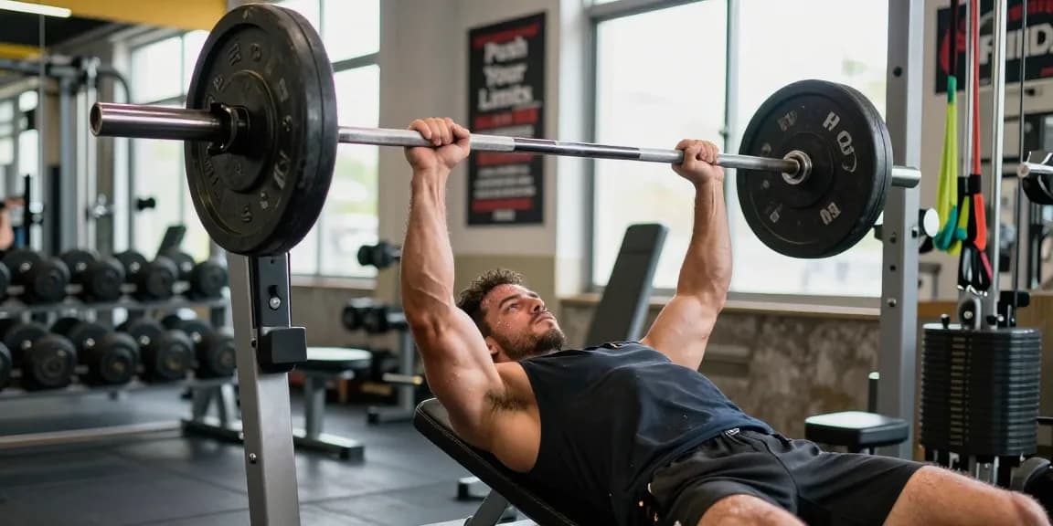 Steroidshop: Bodybuilder beim Training mit Steroiden im Fitnessstudio.