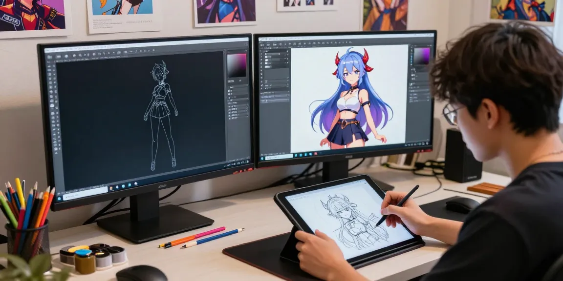 Creating an engaging AI hentai chat character in a colorful digital art studio.