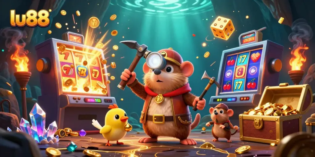Experience big wins with lu88 in this vibrant casino adventure full of slot machines, treasure, and excitement.