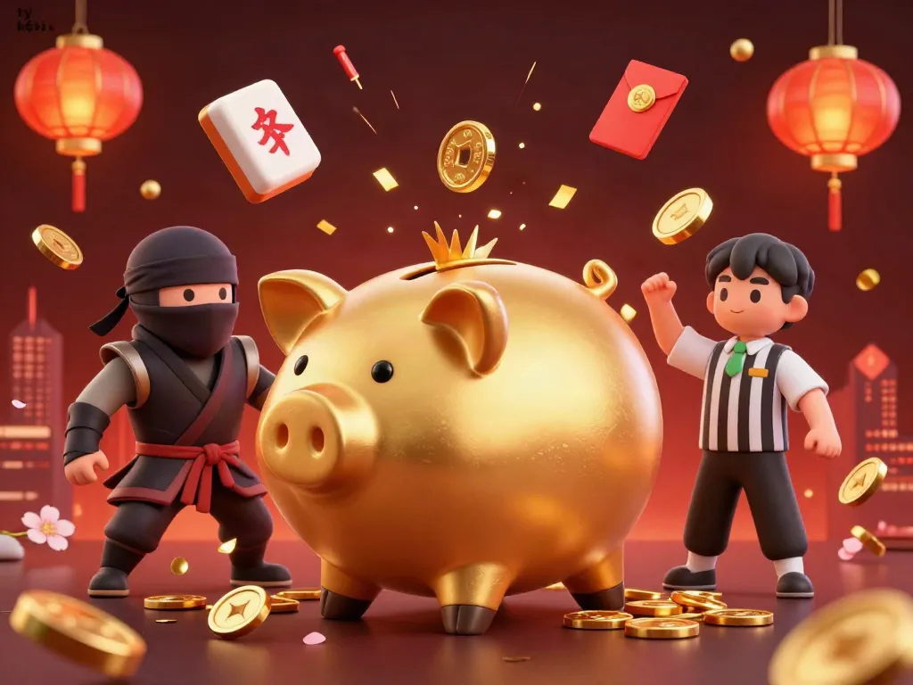 Watch the exciting tỷ lệ kèo action with a golden piggy bank sumo wrestler and dynamic gambling elements.