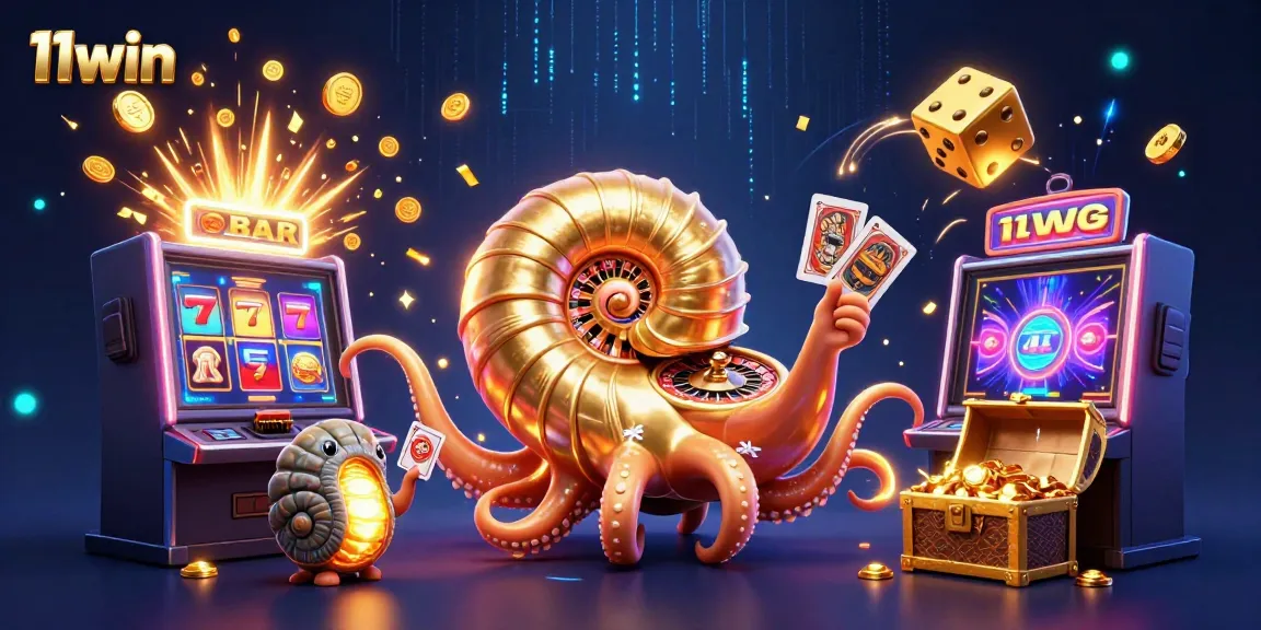 Experience jackpot excitement with 11win in an ultra-detailed 3D casino illustration featuring a giant nautilus roulette.