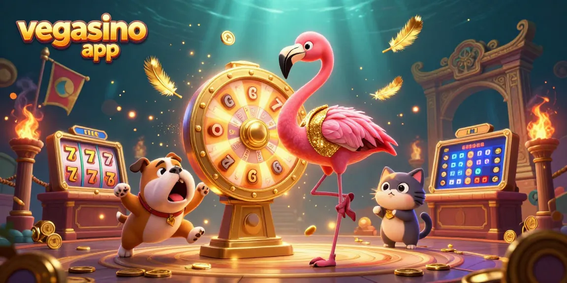 Play the vegasino app for thrilling wins in this vibrant casino-themed illustration
