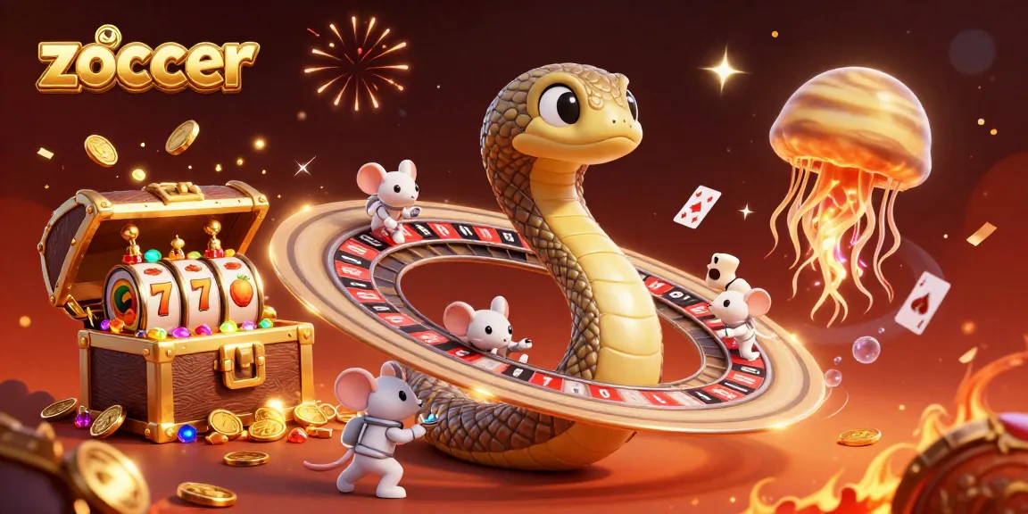 Zoccer players bet at a cosmic roulette table while exploring a vibrant 3D casino scene.